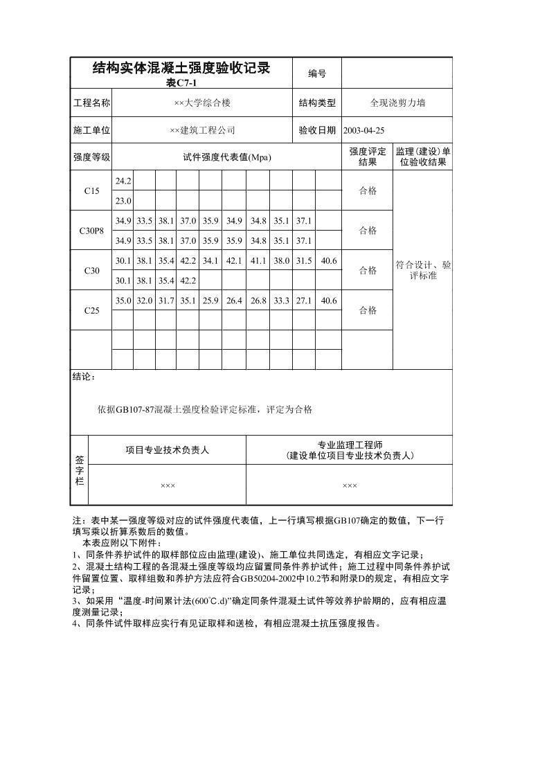 结构实体混凝土强度验收记录.xls