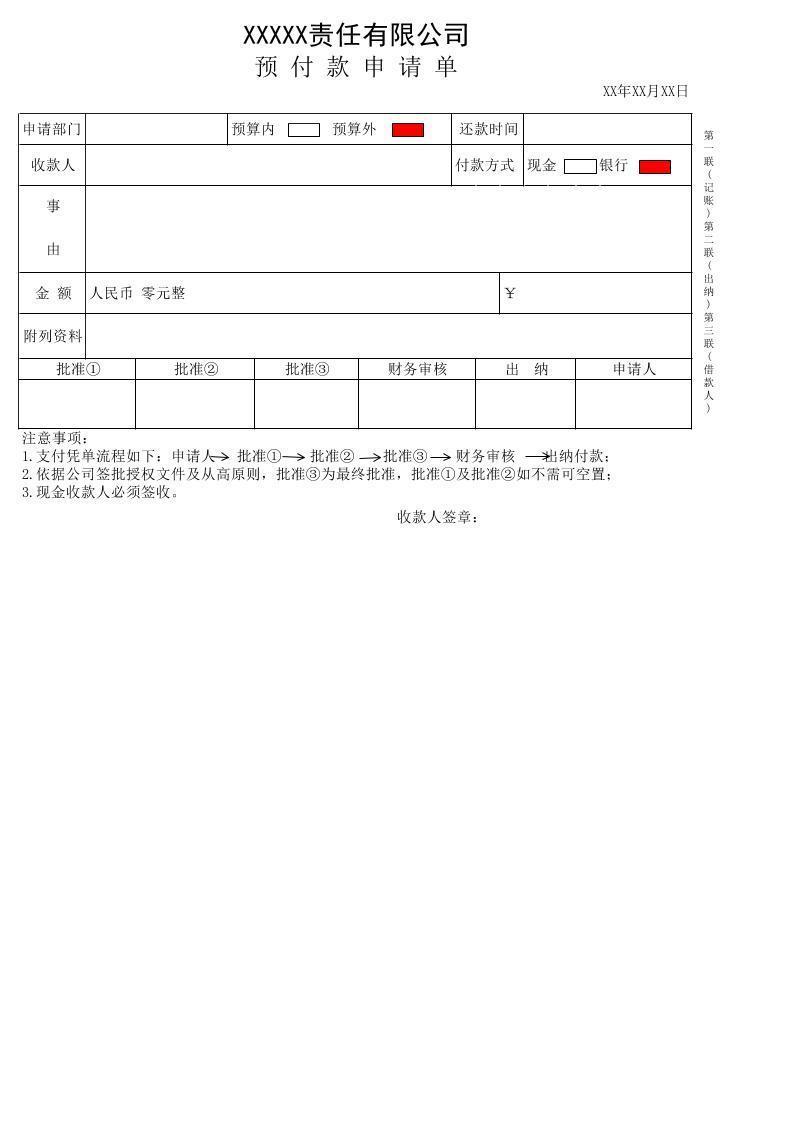 企业公司部门预付款申请表单模板.xlsx